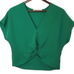 Amanda Uprichard V-Neck Twist Front Crop Top Green Med